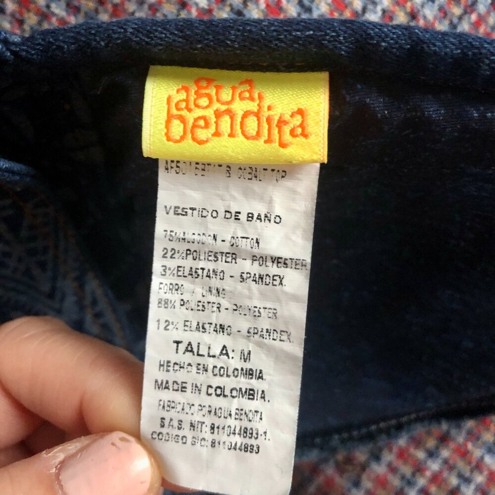 Agua Bendita Bikini Top Y2K Cobalt Blue Geometric Tribal Triangle Size M Padded - Picture 3 of 4